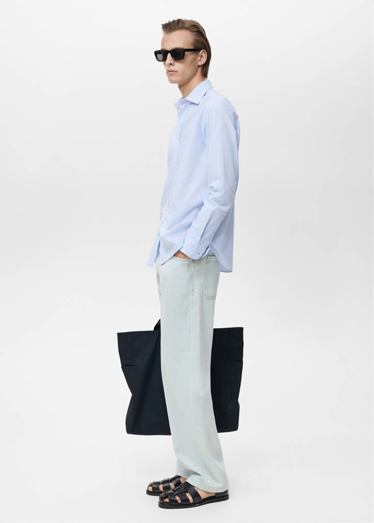 Striped seersucker shirt — Sky Blue