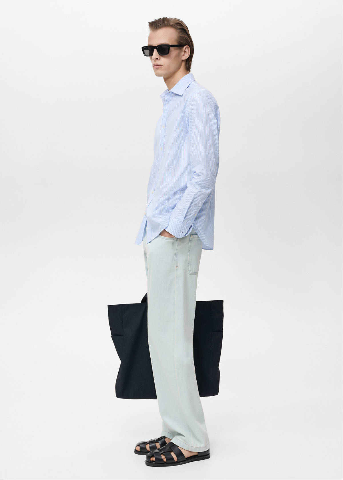 Striped seersucker shirt — Sky Blue