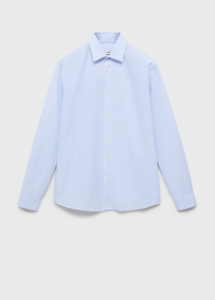 Striped seersucker shirt — Sky Blue