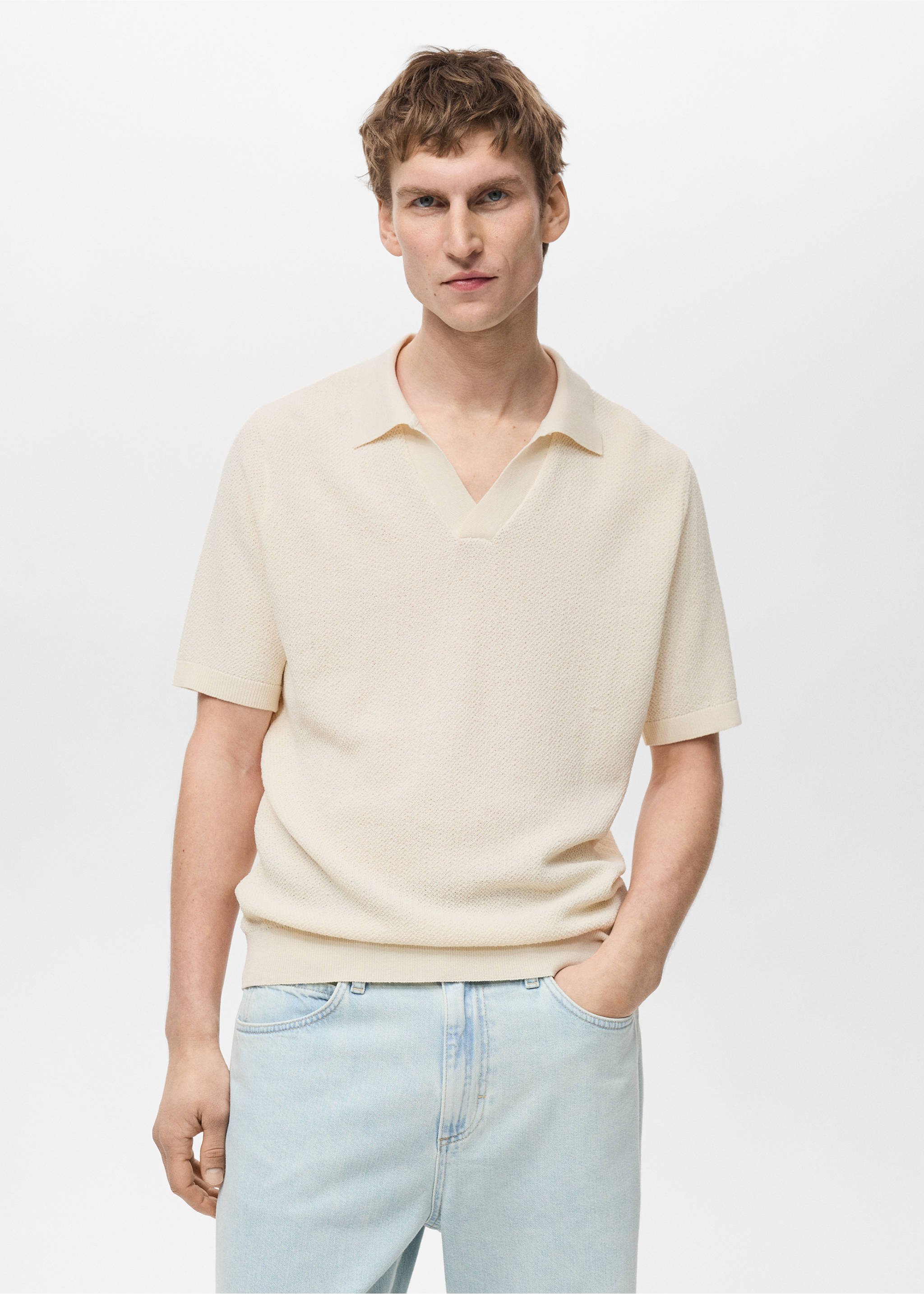 Polo punto fino - Plano medio, Blanco marfil. Ref: 87045934-01.
