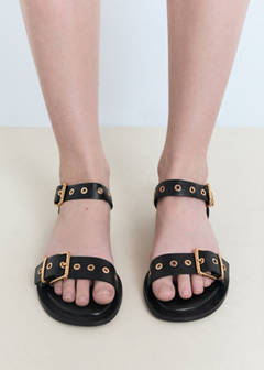 Strap sandals with buckles and eyelet details — Black 2