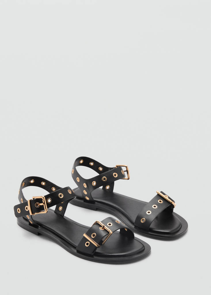 Strap sandals with buckles and eyelet details — Black