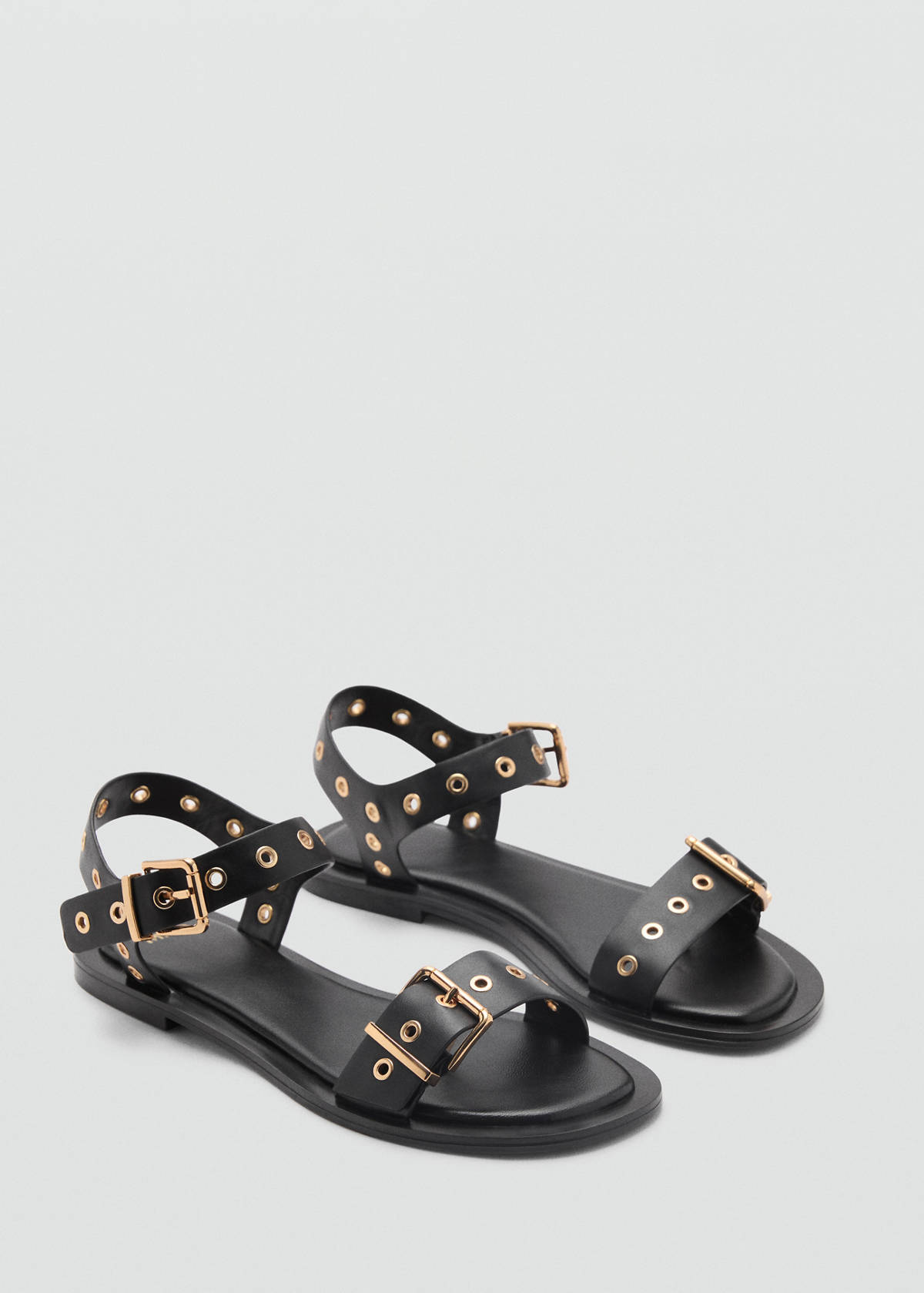 Strap sandals with buckles and eyelet details — Black