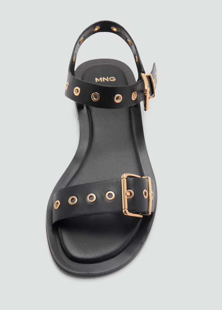 Strap sandals with buckles and eyelet details — Black