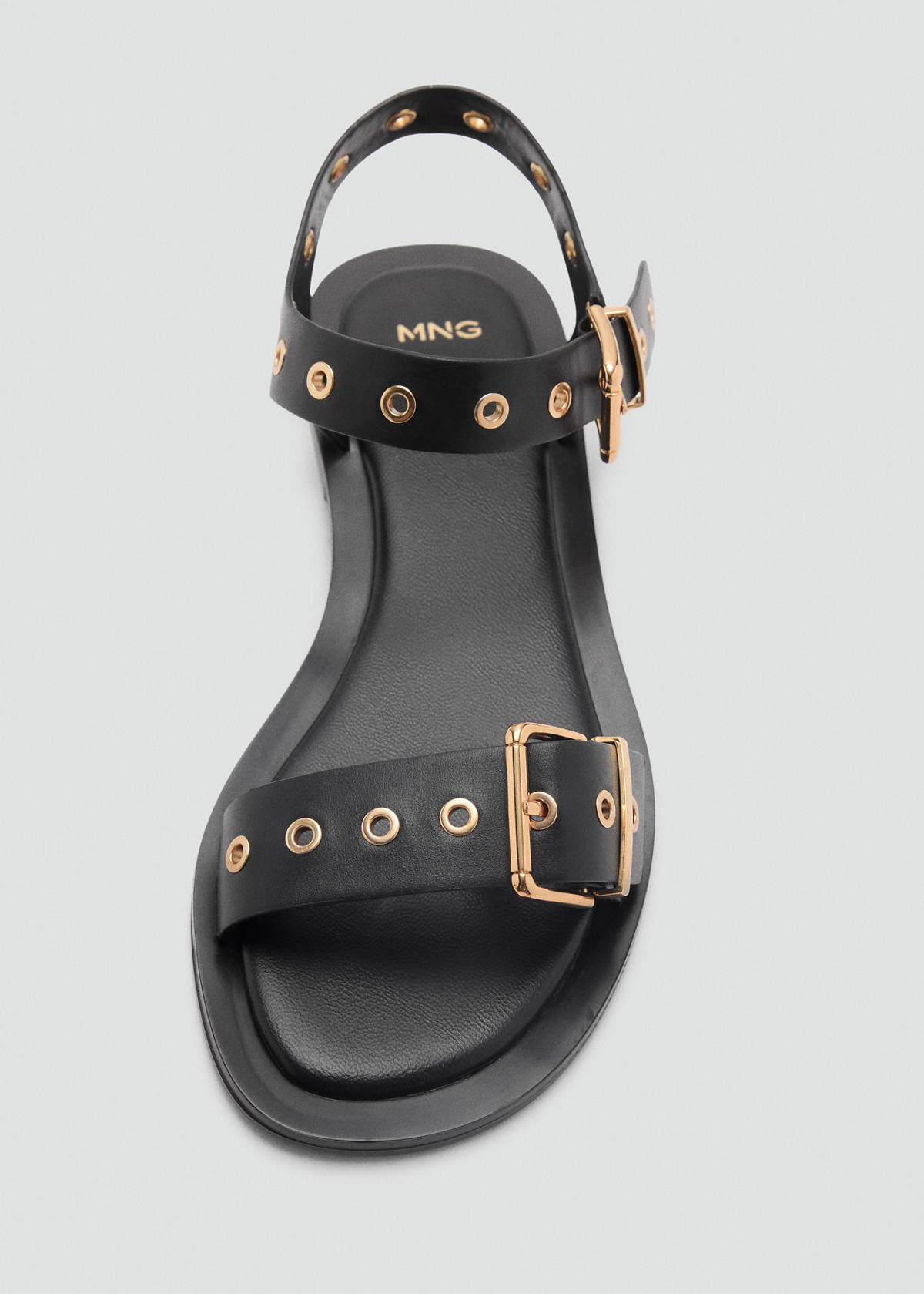 Strap sandals with buckles and eyelet details — Black