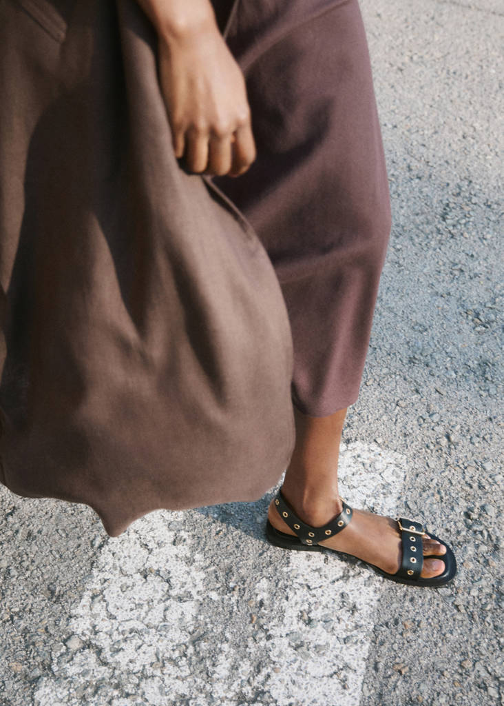 Strap sandals with buckles and eyelet details — Black