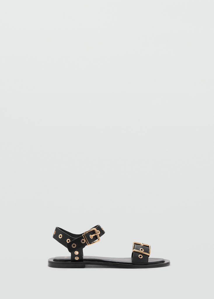 Strap sandals with buckles and eyelet details — Black
