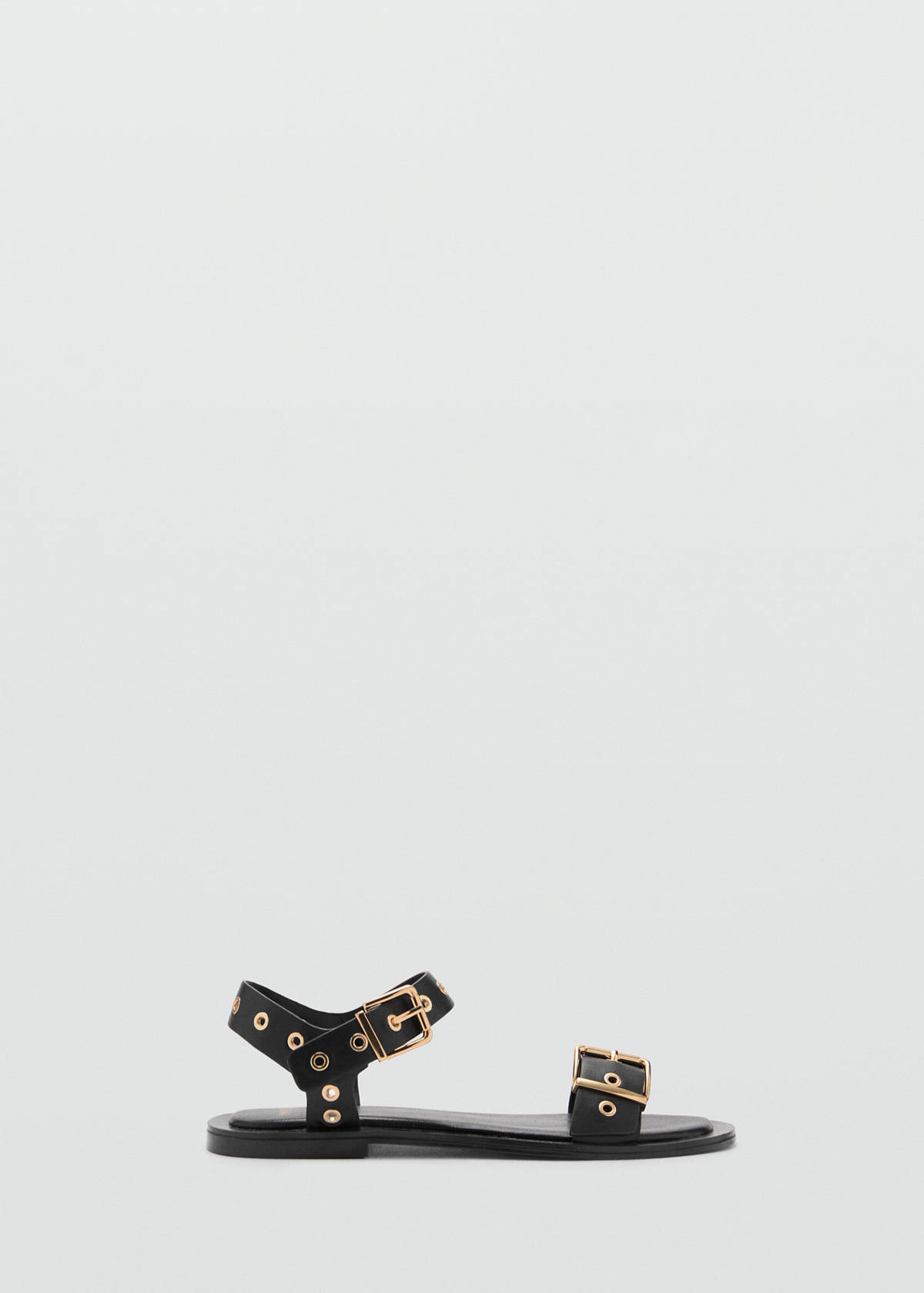 Strap sandals with buckles and eyelet details — Black