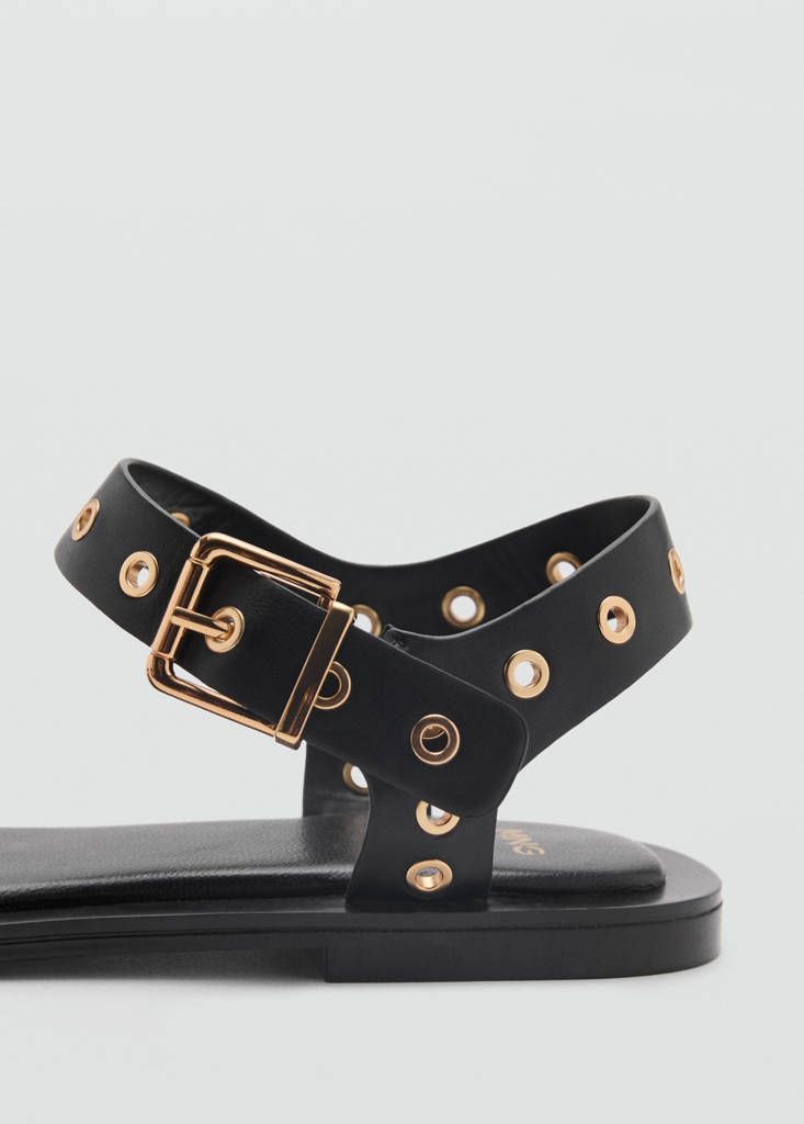 Strap sandals with buckles and eyelet details — Black