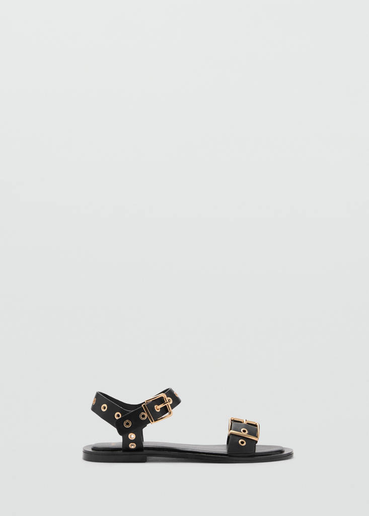 Strap sandals with buckles and eyelet details — Black