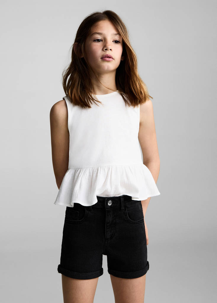 Straight-fit denim shorts — Black denim