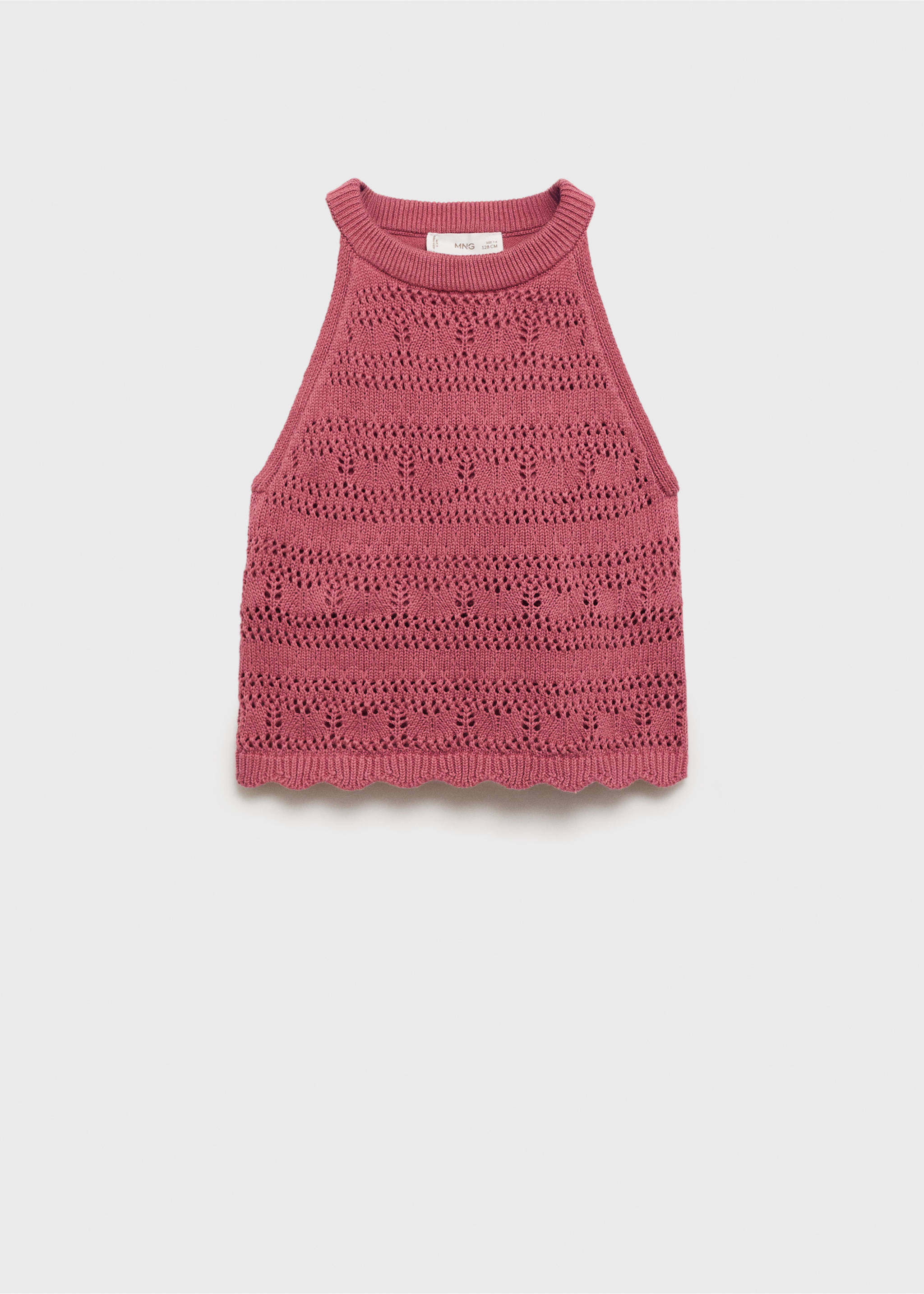 Openwork knit cotton top - Article without model, Strawberry. Ref: 87045956-00.