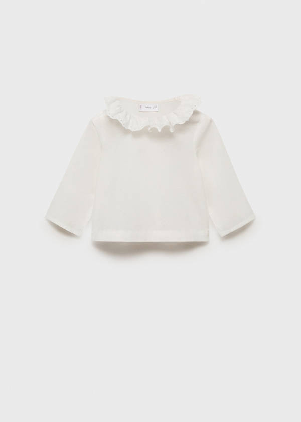 Cotton babydoll neck blouse — Off White