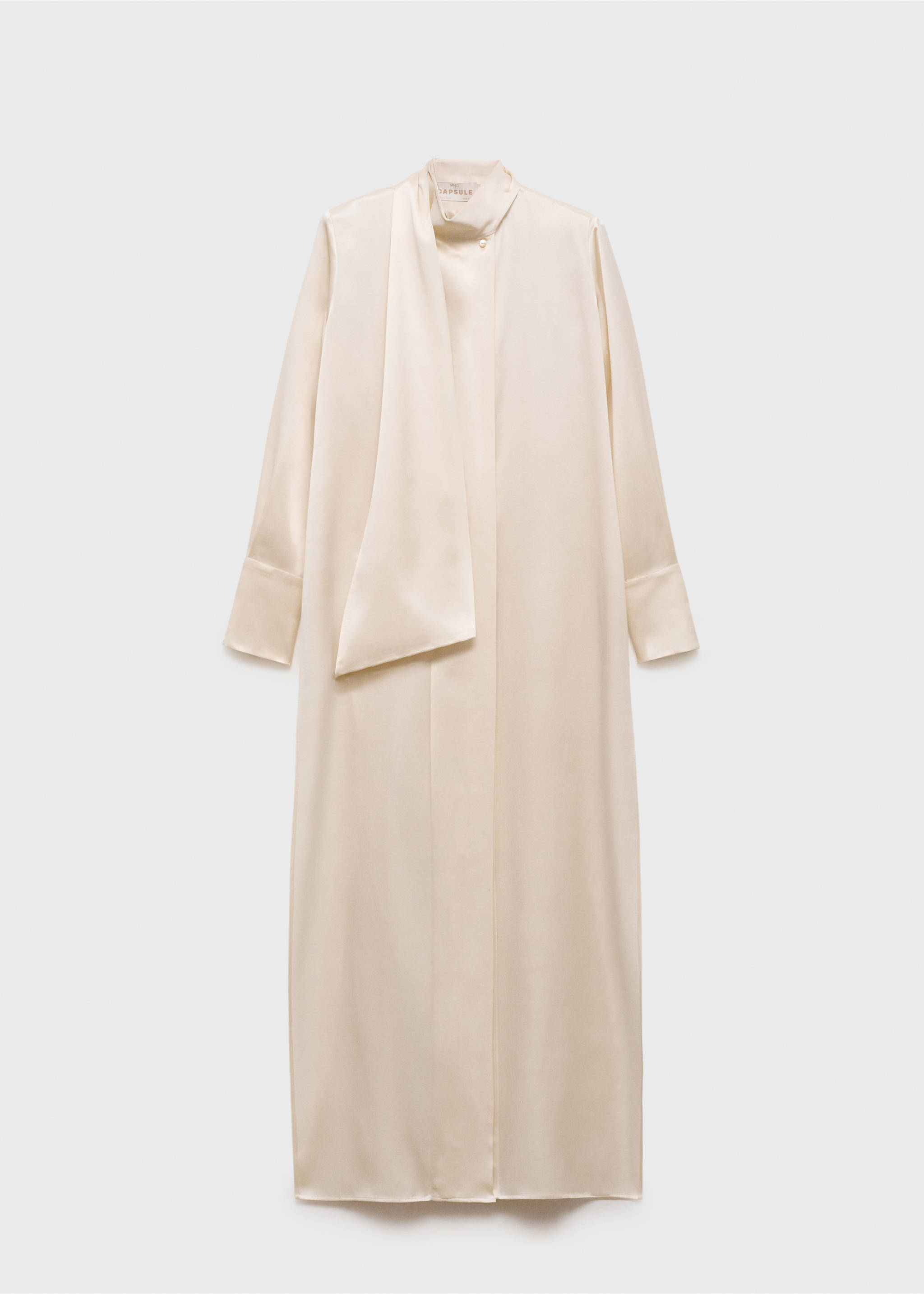 Cape-style silk dress with bow neck - Article without model, Ecru. Ref: 87045969-00.