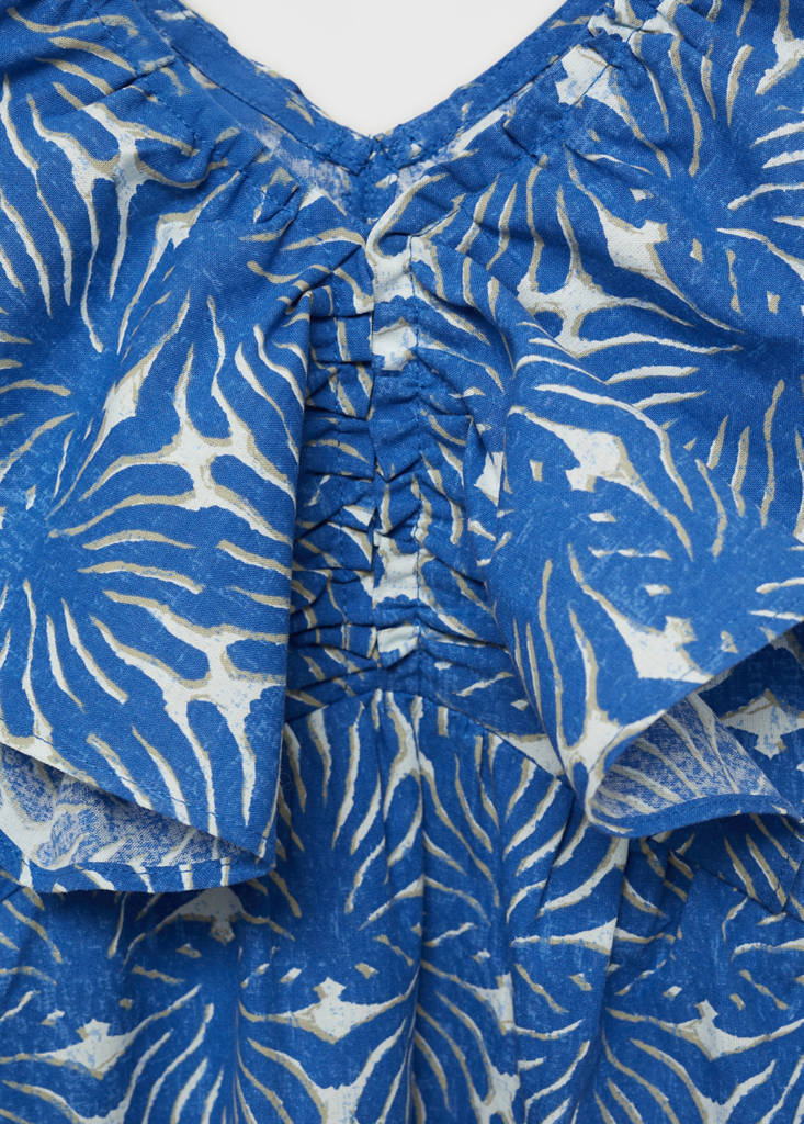 Printed dress with ruffled sleeves — Blue