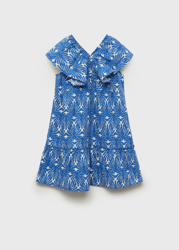 Printed dress with ruffled sleeves — Blue