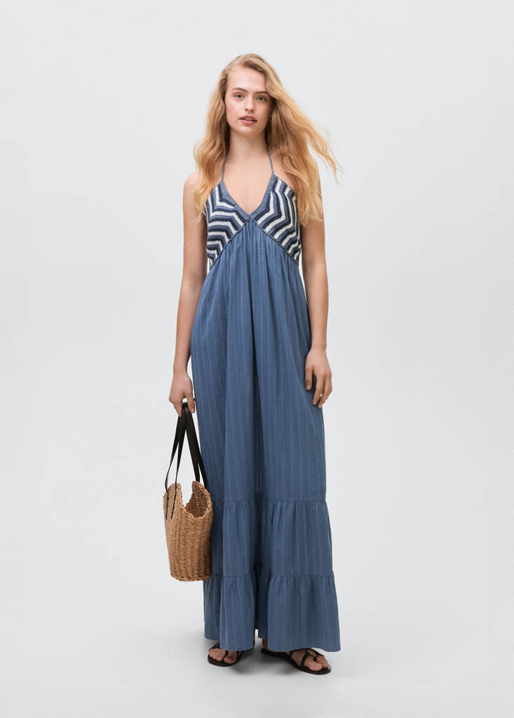 Maxi-dress with crochet panel — Blue