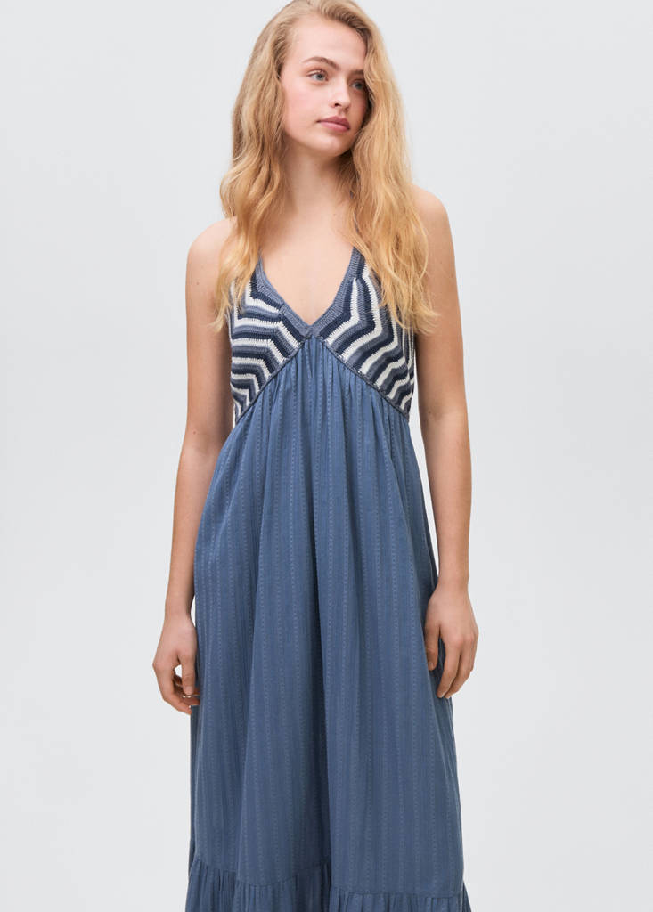 Maxi-dress with crochet panel — Blue