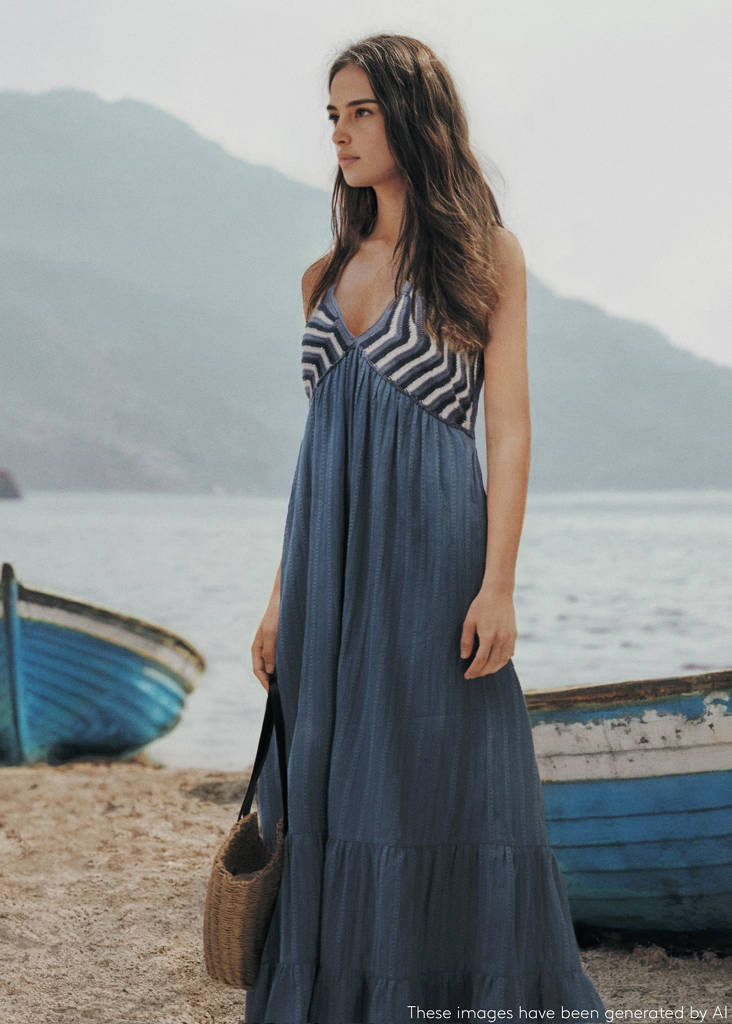 Maxi-dress with crochet panel — Blue