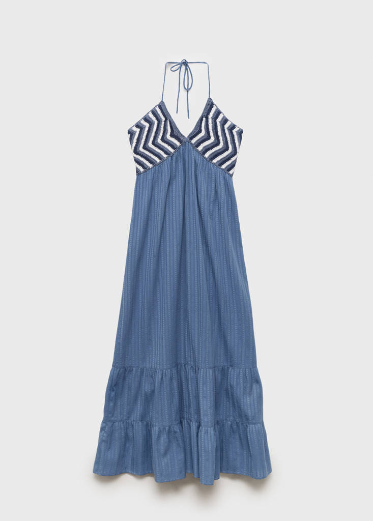 Maxi-dress with crochet panel — Blue