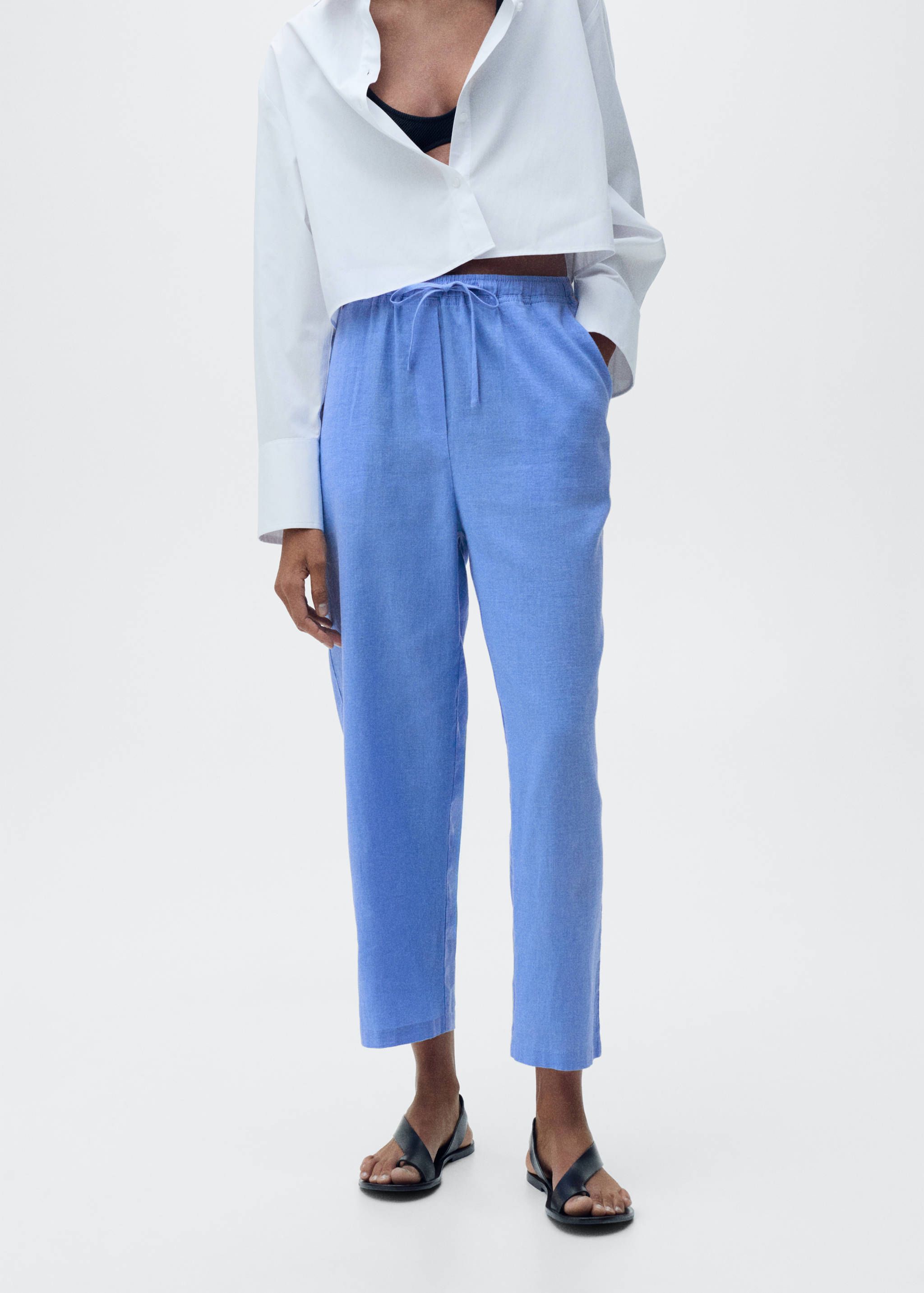 Straight linen-blend trousers - Medium plane