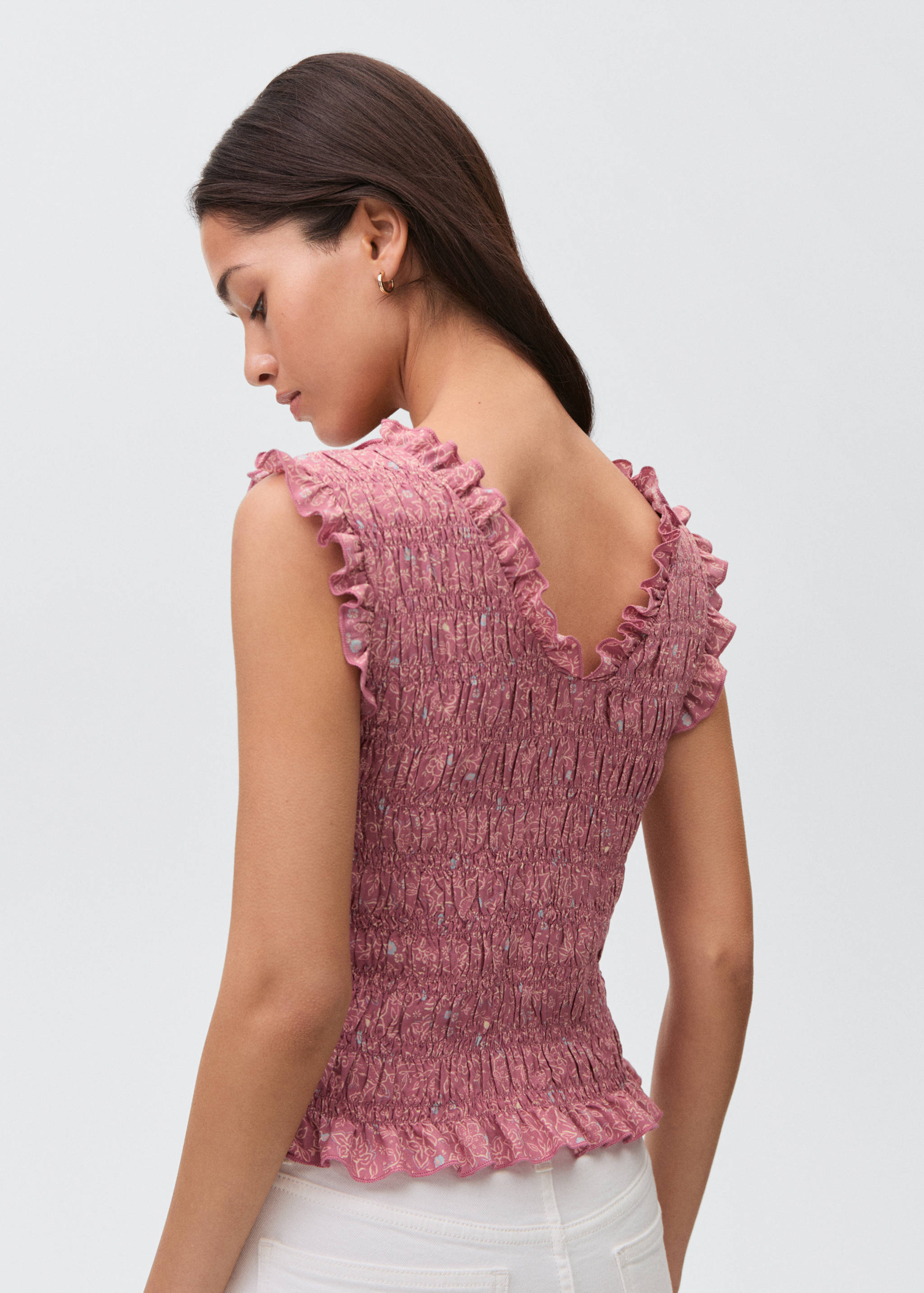 Top mit V-Ausschnitt und Knitter-Effekt - Rückseite des Artikels