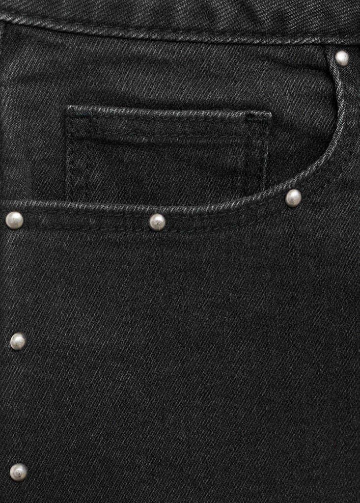 Studded denim shorts — Black denim