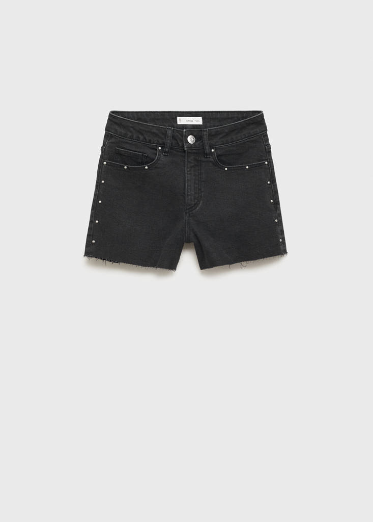 Studded denim shorts — Black denim