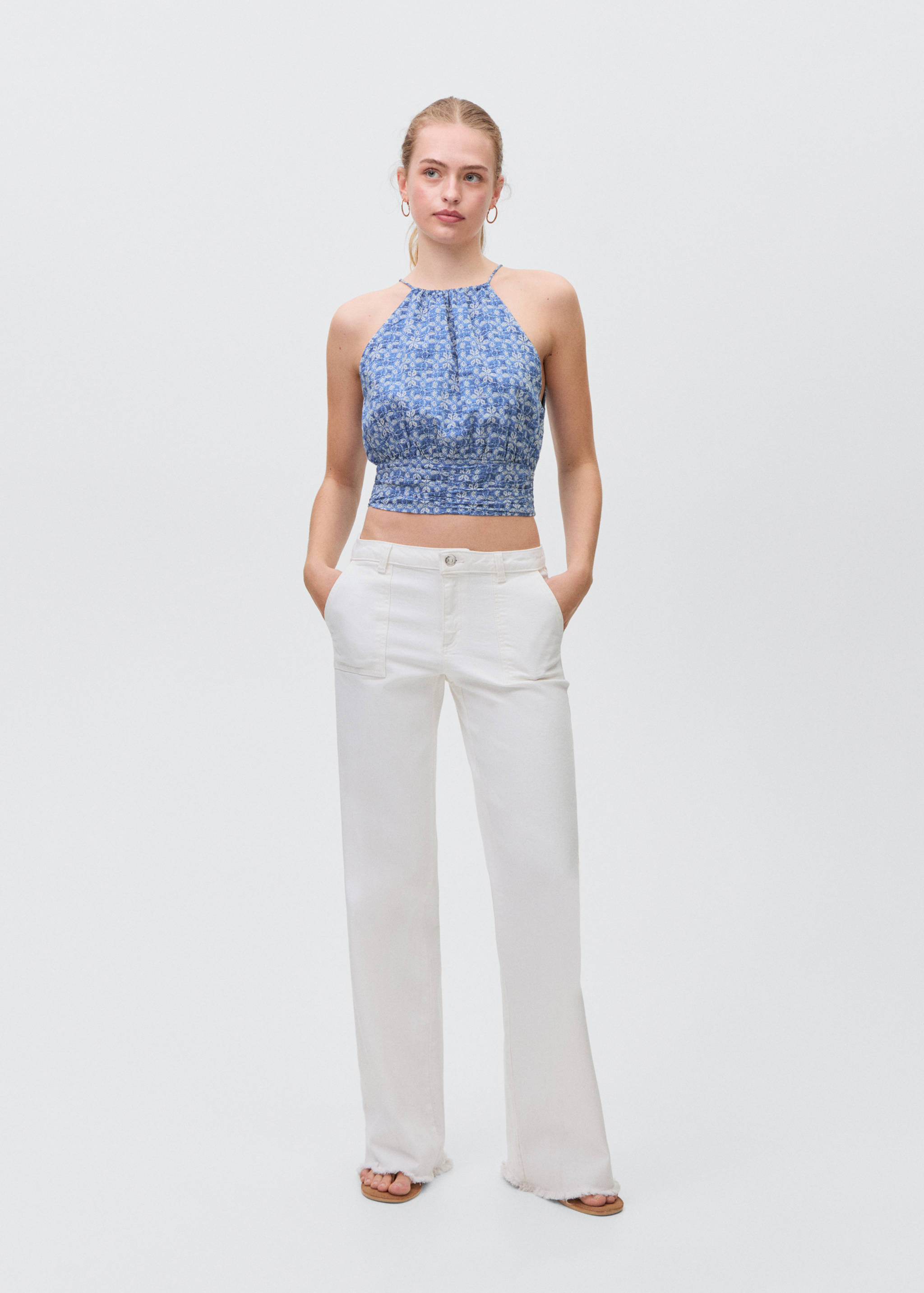 Printed halter-neck cropped top - General plane
