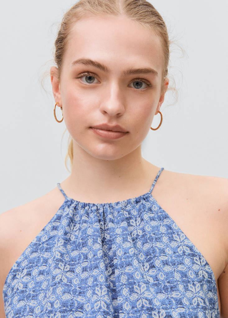 Printed halter-neck cropped top — Dark Navy