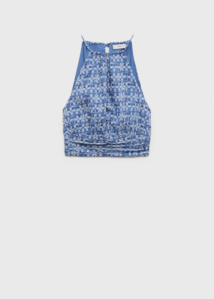 Printed halter-neck cropped top — Dark Navy