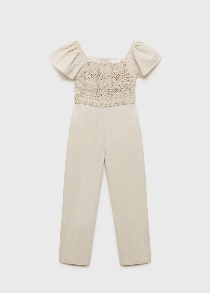 MANGO KIDS - Combinaison détail crochet gris clair/pastel - 6 - Fille