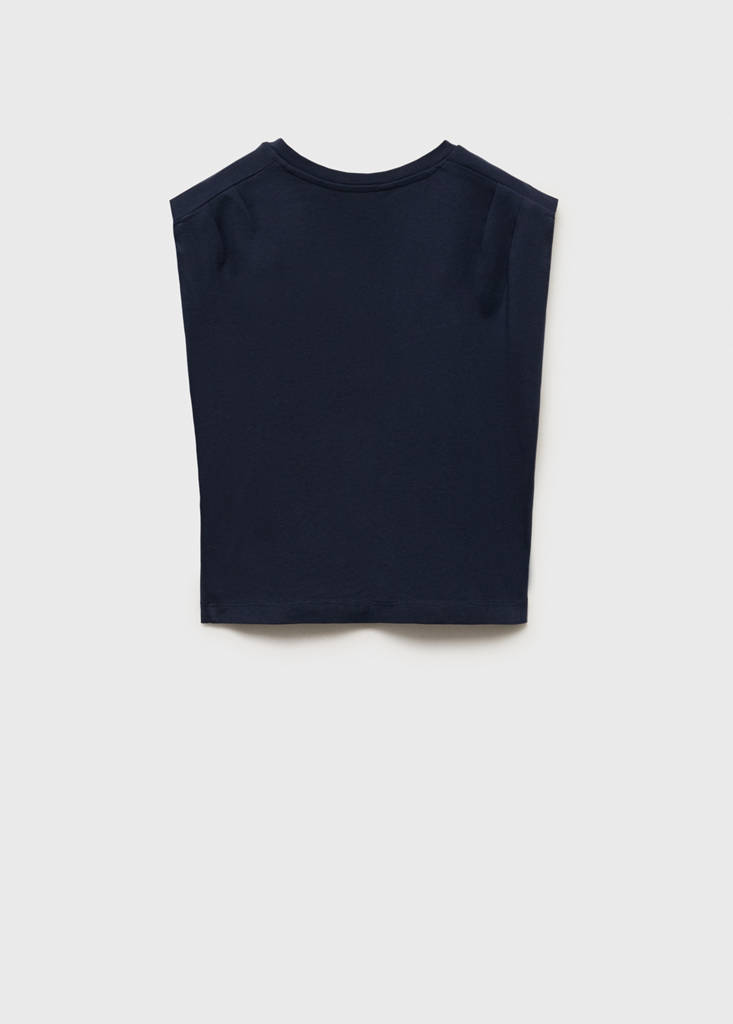 T-shirt with message and pleated shoulders — Dark Navy
