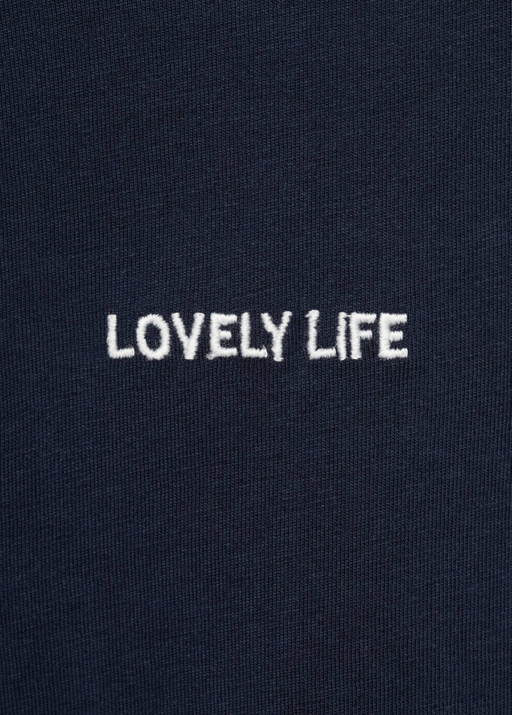 T-shirt with message and pleated shoulders — Dark Navy