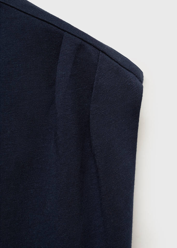 T-shirt with message and pleated shoulders — Dark Navy