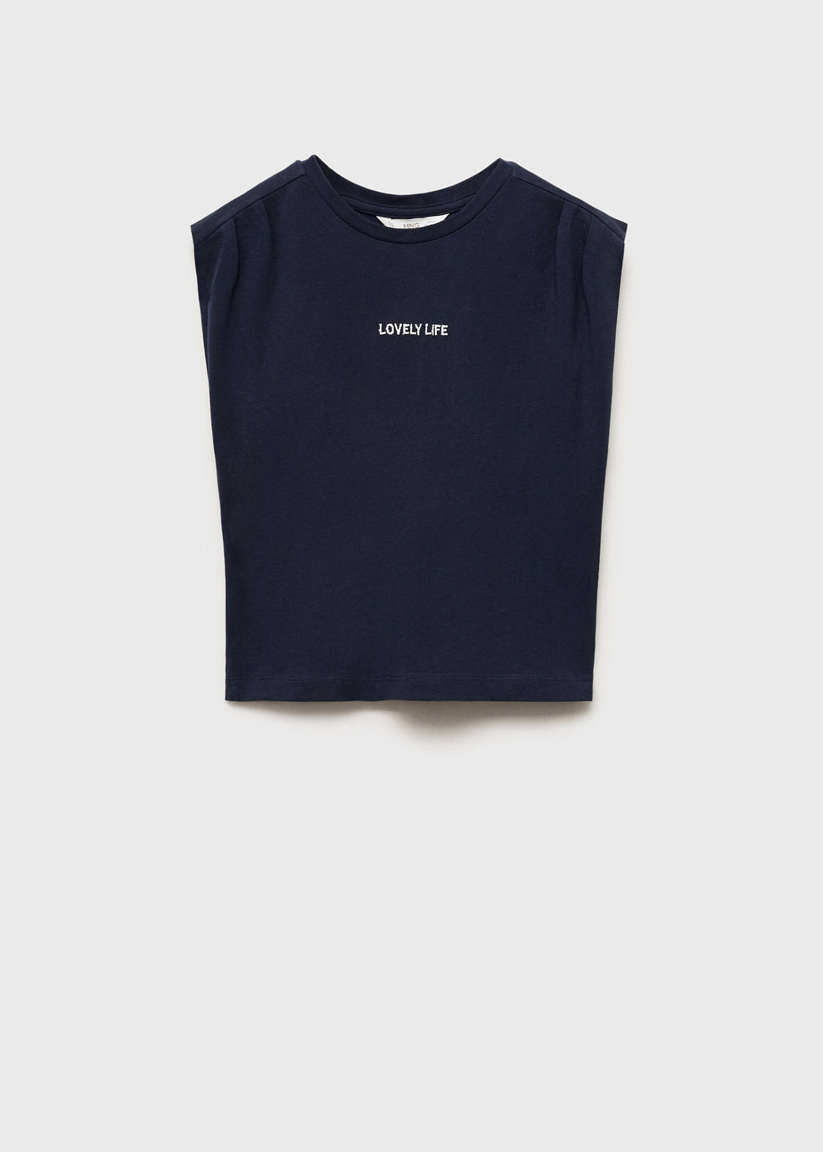 T-shirt with message and pleated shoulders — Dark Navy