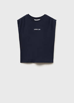 T-shirt with message and pleated shoulders — Dark Navy 3