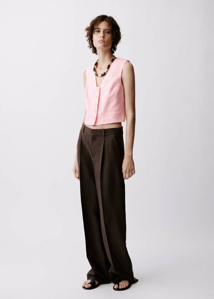 MANGO - Gilet costume lin rose clair - S