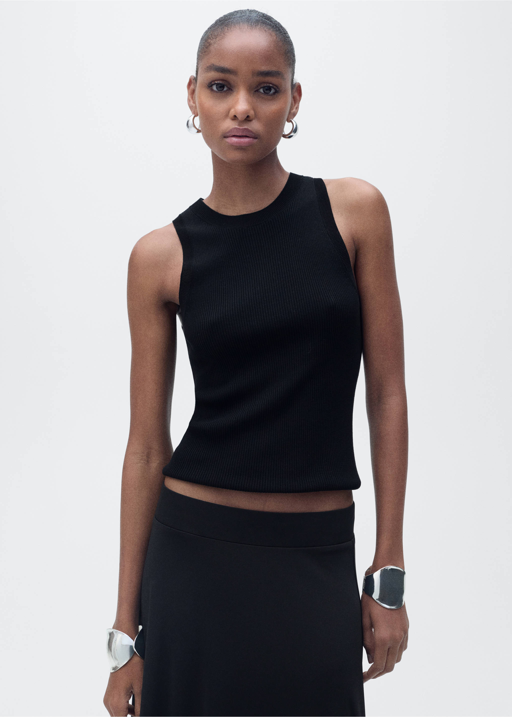 Ribbed knit top - Medium plane, Black. Ref: 87047163-00.