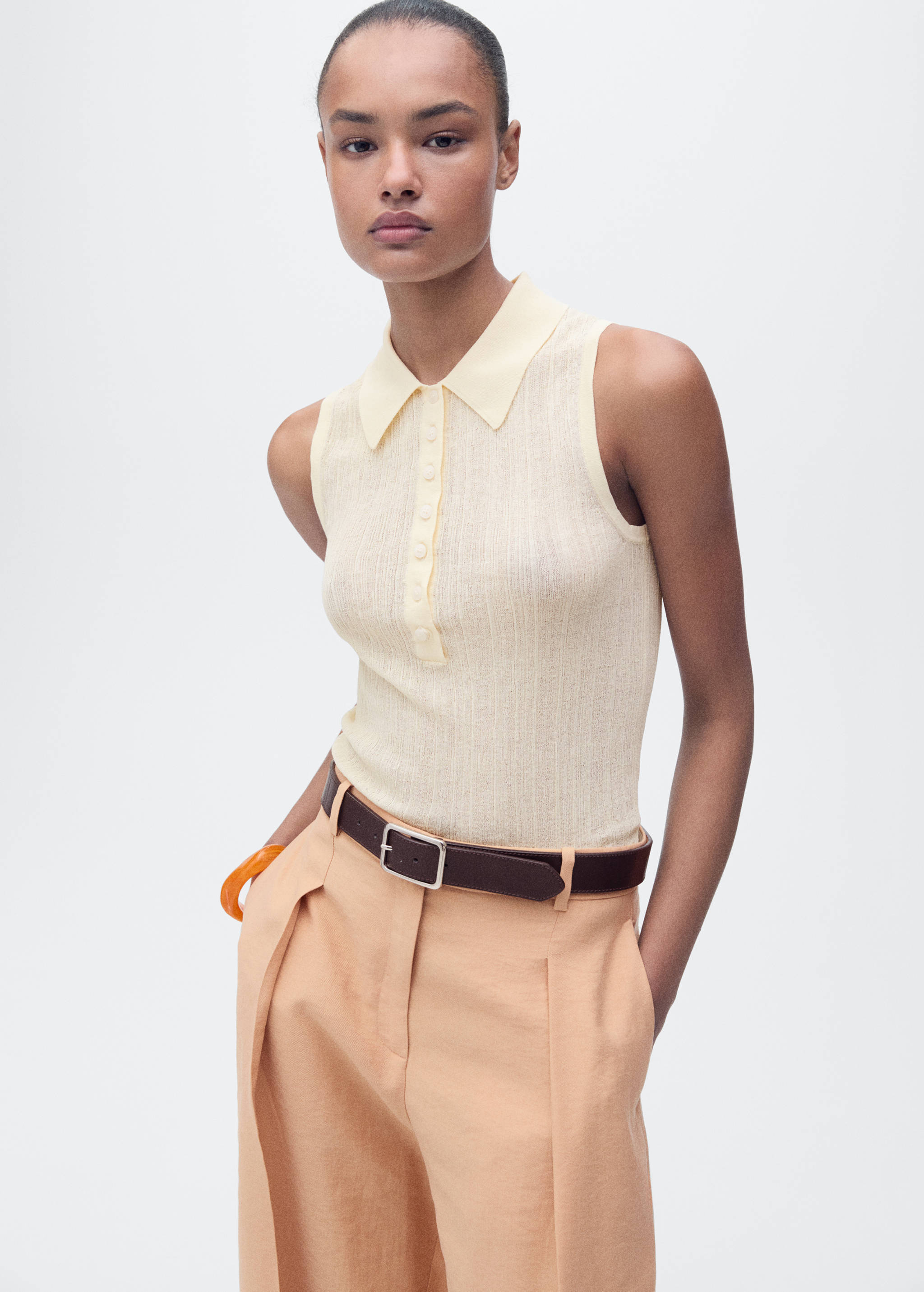 Polo-neck knitted top - Medium plane