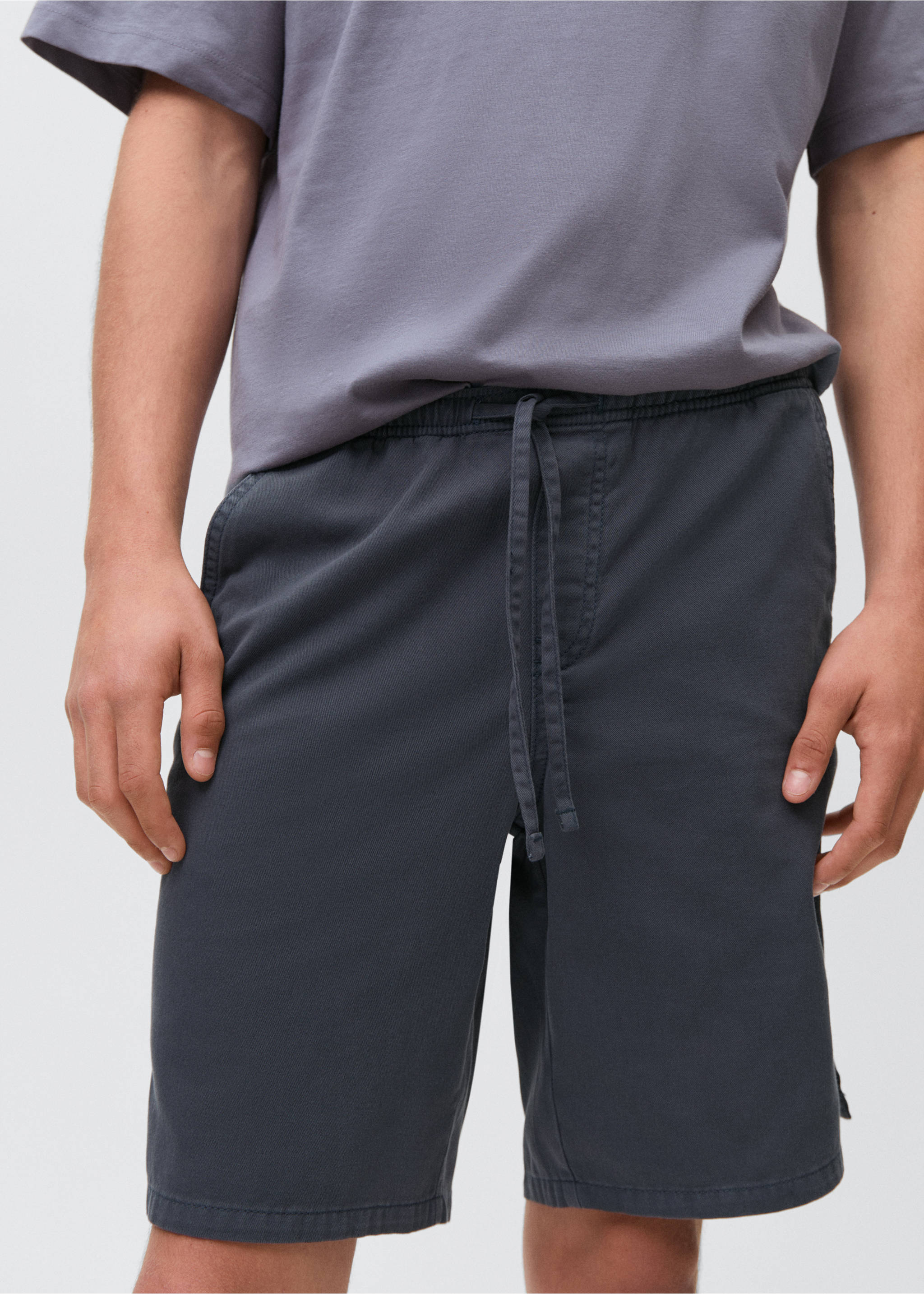 Cotton shorts with drawstring - Medium plane, Dark Navy. Ref: 87047168-00.