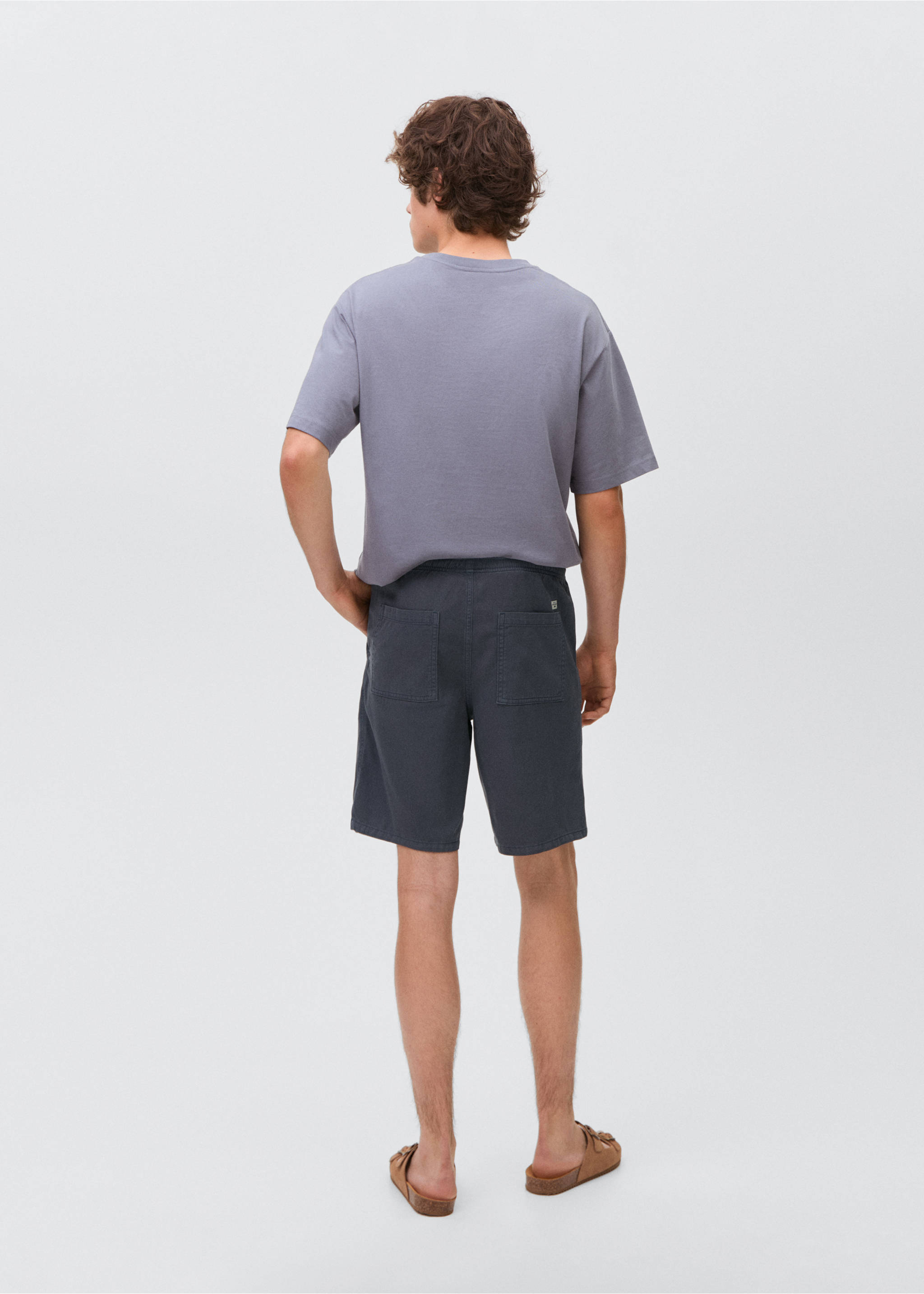 Cotton shorts with drawstring - Reverse of the article, Dark Navy. Ref: 87047168-00.