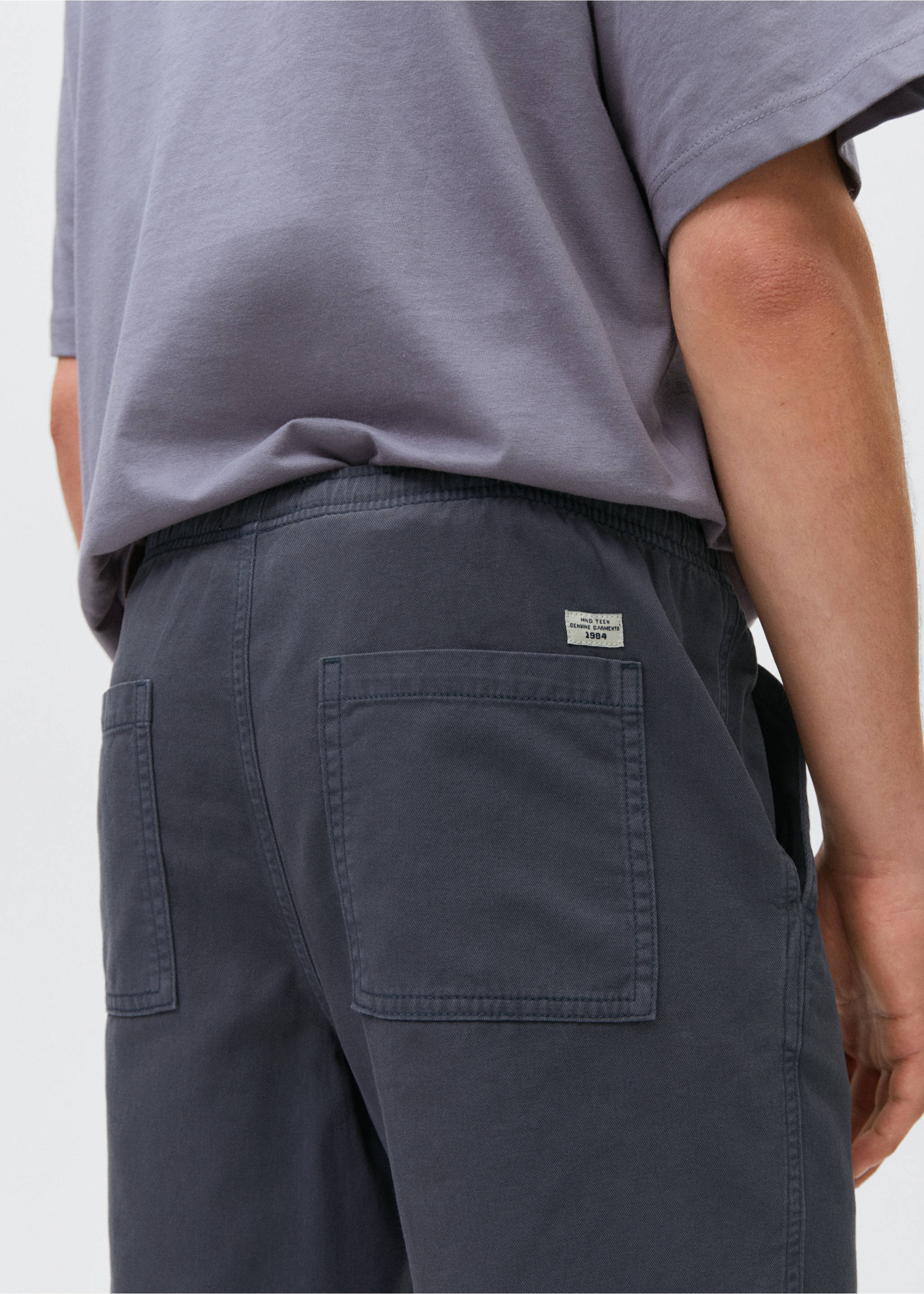 Cotton shorts with drawstring - Details of the article 3, Dark Navy. Ref: 87047168-00.