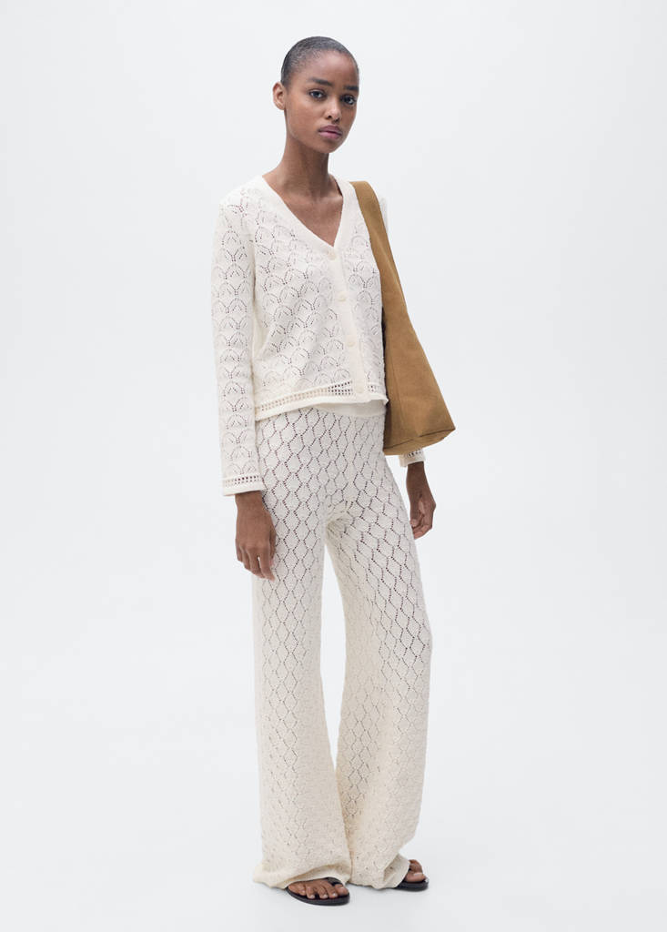 Openwork detail knit cardigan — Ecru