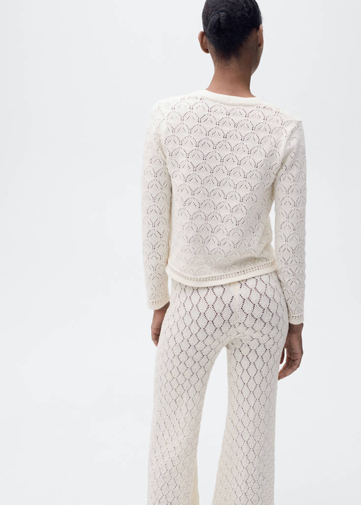Openwork detail knit cardigan — Ecru