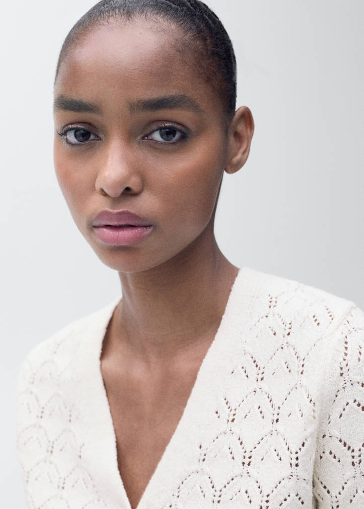 Openwork detail knit cardigan — Ecru