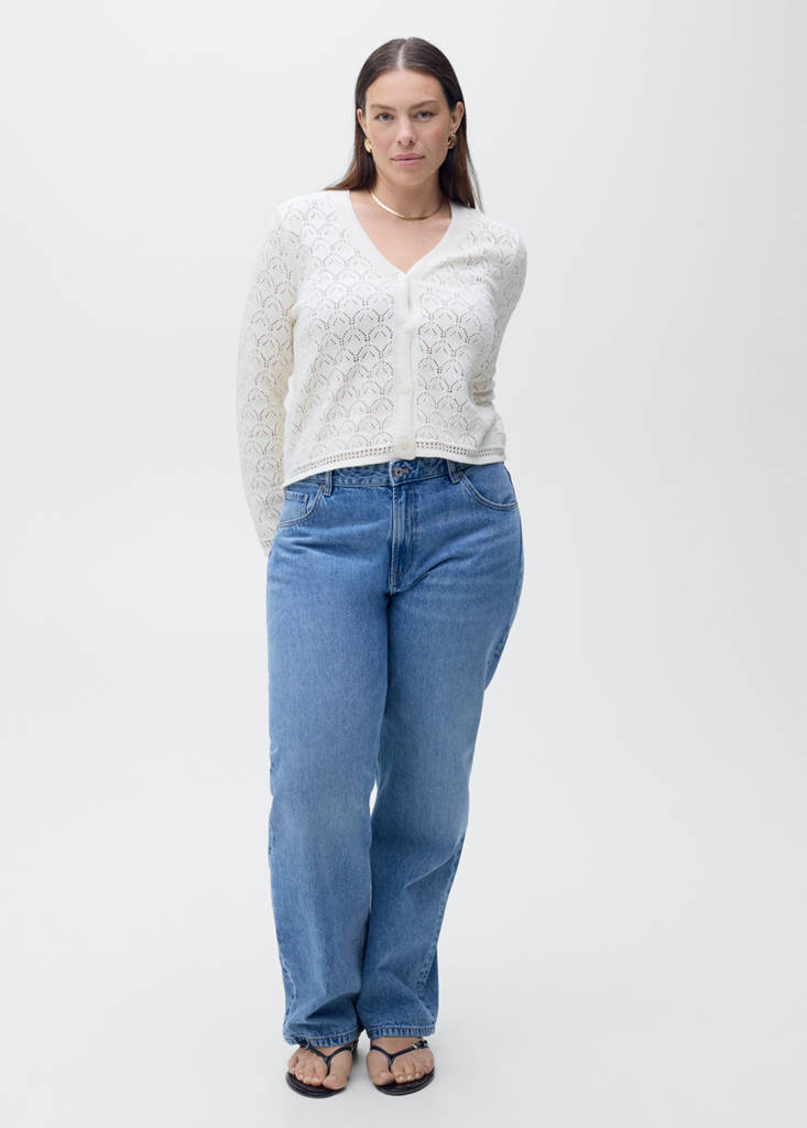 Openwork detail knit cardigan — Ecru