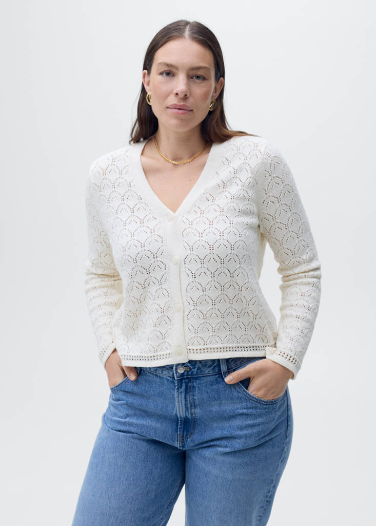 Openwork detail knit cardigan — Ecru