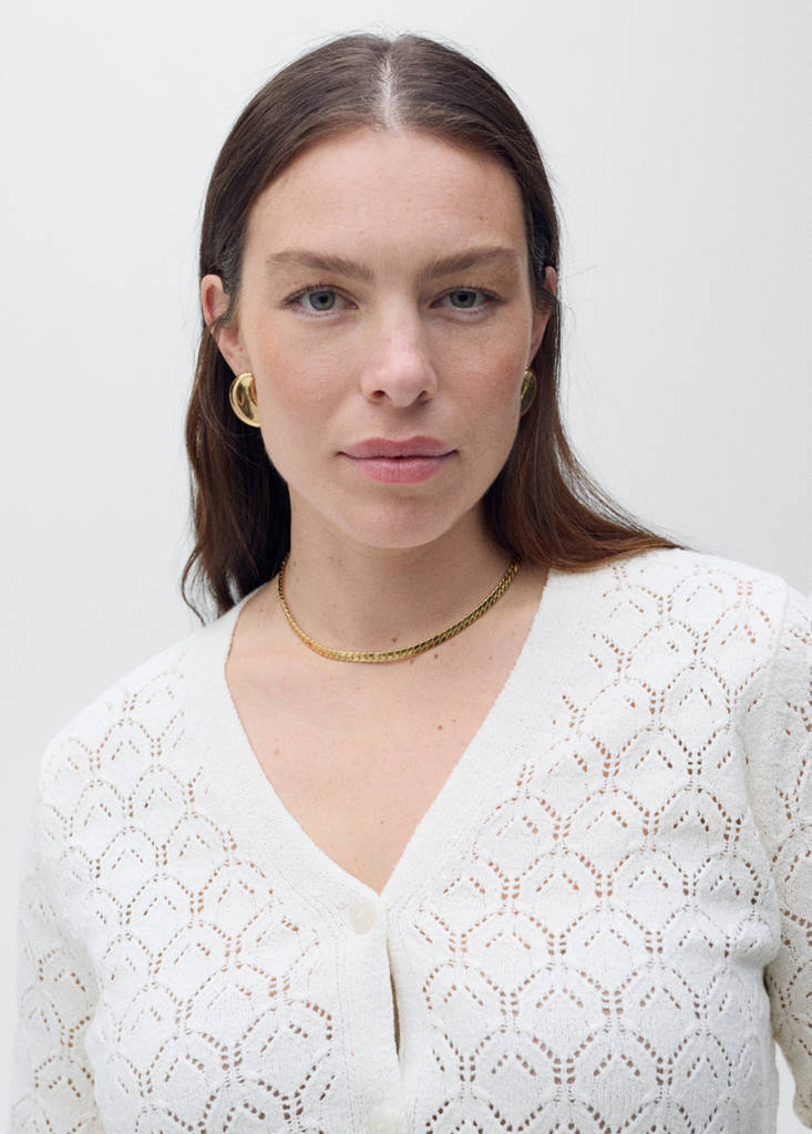 Openwork detail knit cardigan — Ecru