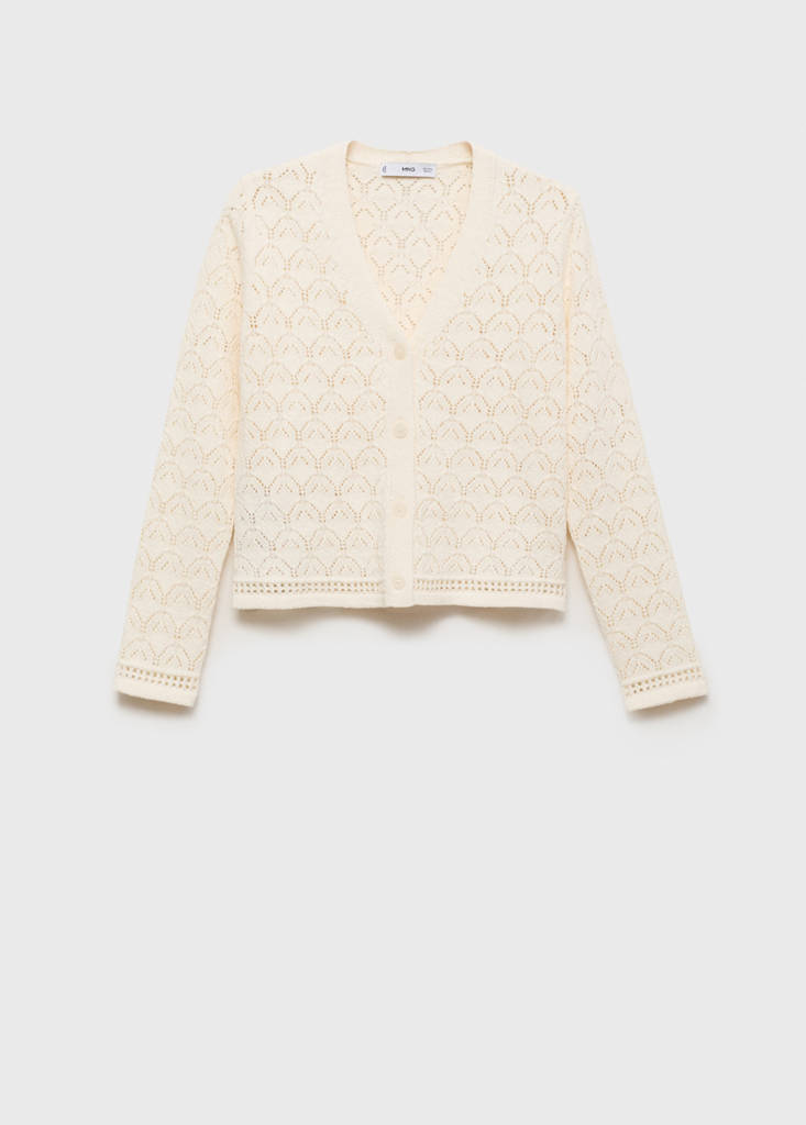 Openwork detail knit cardigan — Ecru